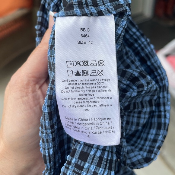 GANNI Ruched checked stretch-seersucker mini dress, Size 42 - Picture 6 of 16